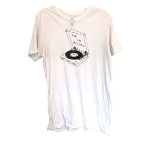 Oat Collective For the Record White Retro Print T Shirt Size Medium